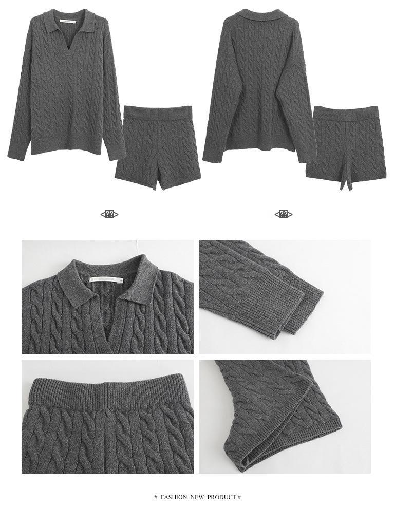 Damen Frühling & Herbst 2025 Hot Grau Gestricktes Pullover Shorts Set
