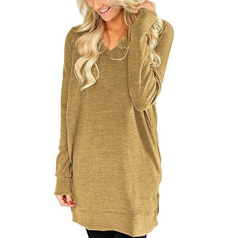 Women's Casual V-neck T-shirt Autumn New Women's Fashion Long Sleeved Top Versatile Women's Top