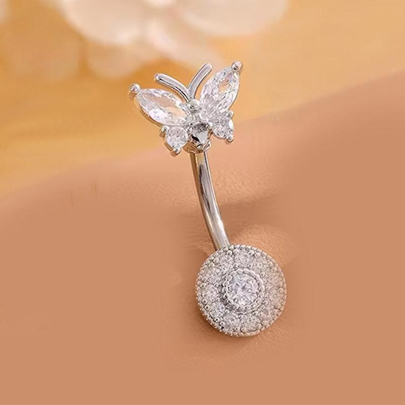 

Кольцо для пупка с бабочкой из циркония, кольца для пирсинга живота для женщин, изогнутое кольцо-штанга из нержавеющей стали, украшения для тела серебряный