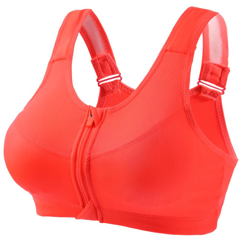 Women's Front-Zip Wire-Free Push-Up Sports Bra for High-Intensity Running and Yoga