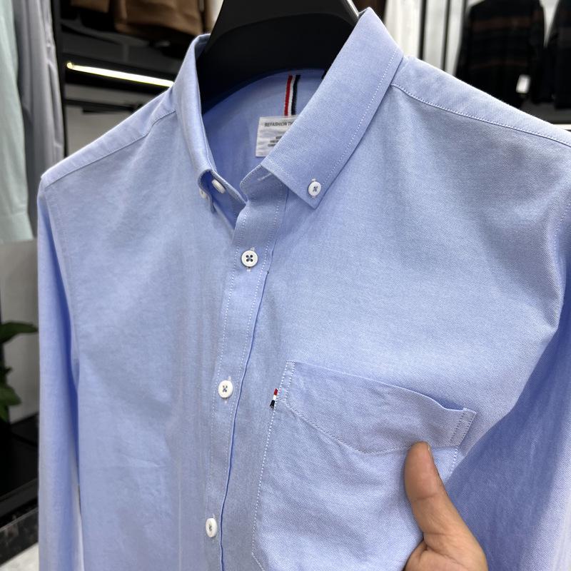 

2024 Men s Pure Cotton Long Sleeve Casual Shirt with Turn-Down Collar XL синий