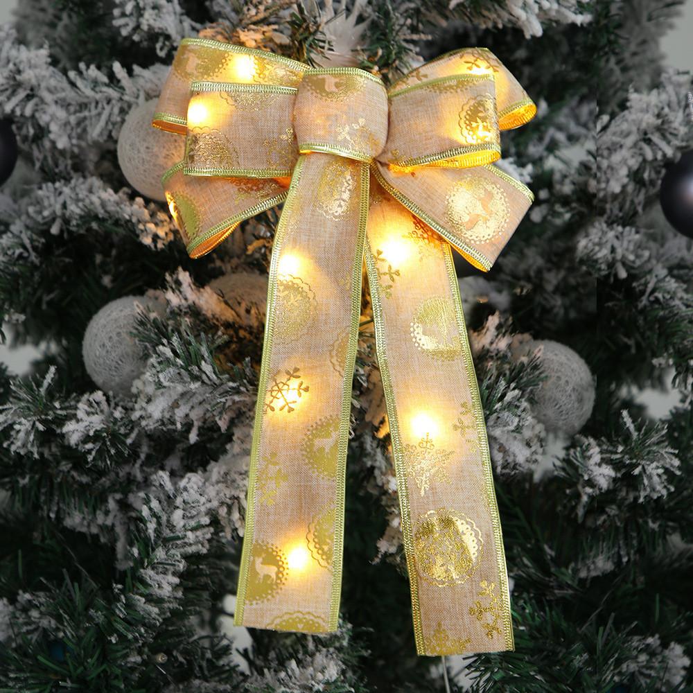 Tree Christmas Exquisite Lighted Bow Hanging Decoration In Classic American Style