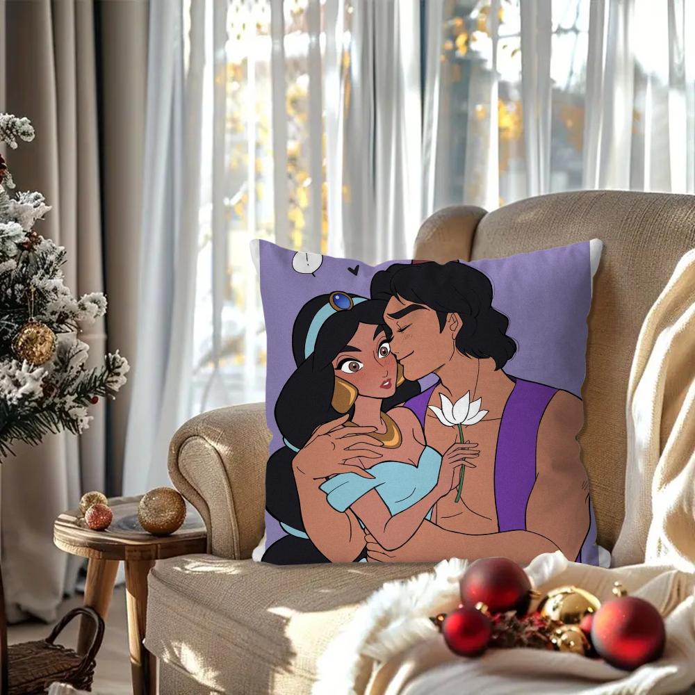 A-Aladdin Animated Fairy Tale Story Pillow Case Square Pillow Bedroom Sofa Leisure Comfort Car Living Room Home Decoration 40X40