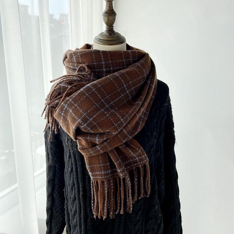 Retro Fashion Winter Women Men Knitted Scarf Headscarf Casual Preppy Plaid Tassel Scarve Lady Mujer Wrap Shawl Unisex Korean New