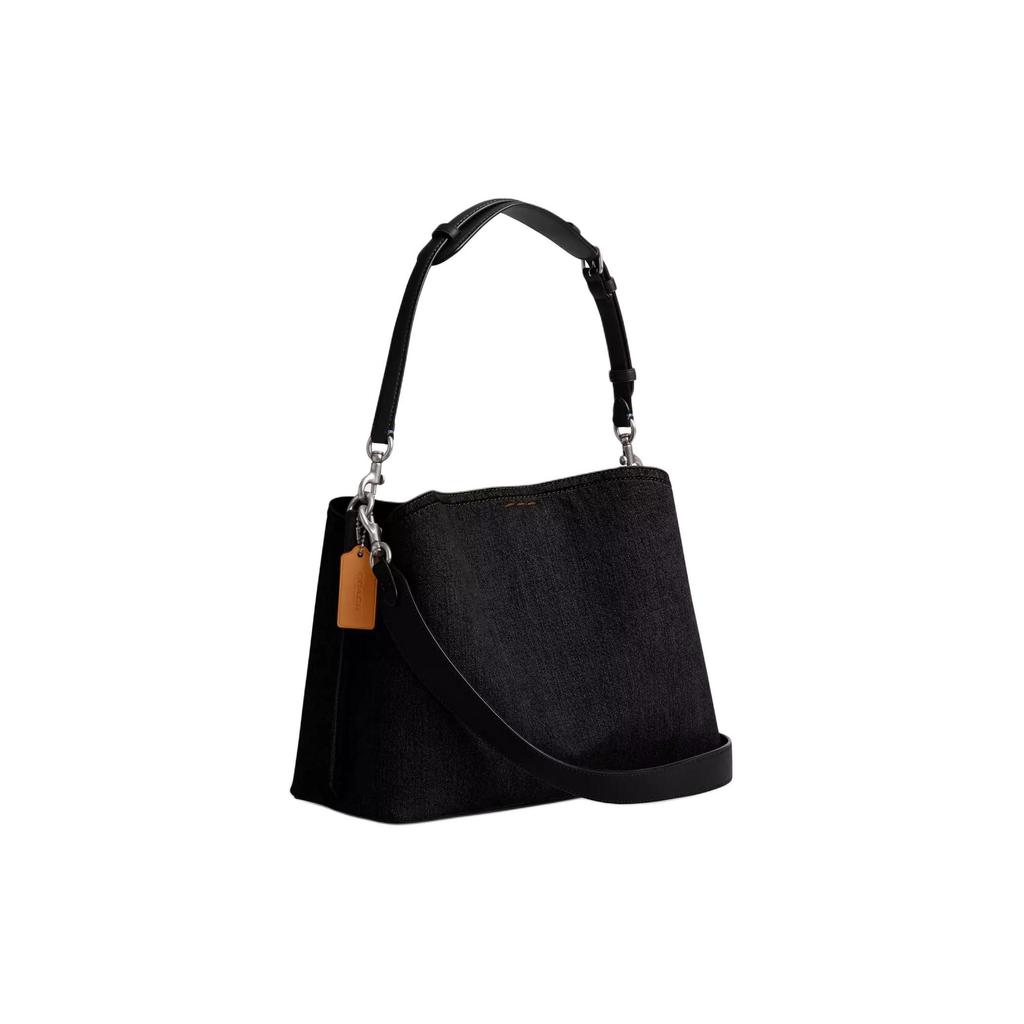 Coach Willow 32 Lock Closure Denim And Calfskin Tote Shoulder Bag Large Women Bags Black CS243-LHBLK