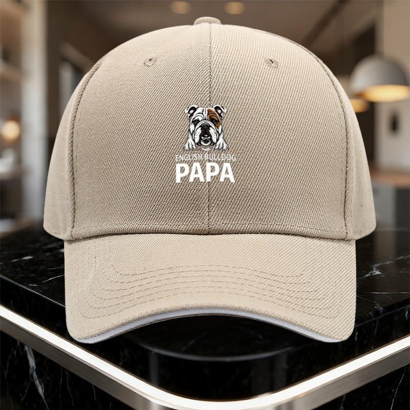 English Bulldog Papa Baseball Cap Cotton Adjustable Casual Dad Hat for Unisex Outdoor Sun