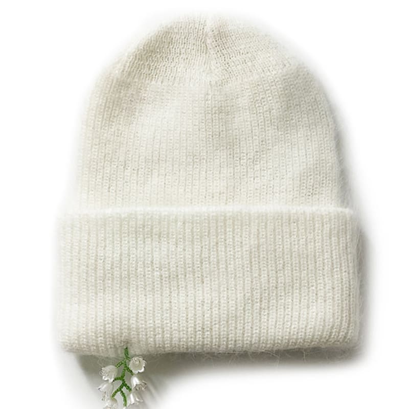 OTHER-worldly drop White Flower Beads Beanie [Angora Ivory]