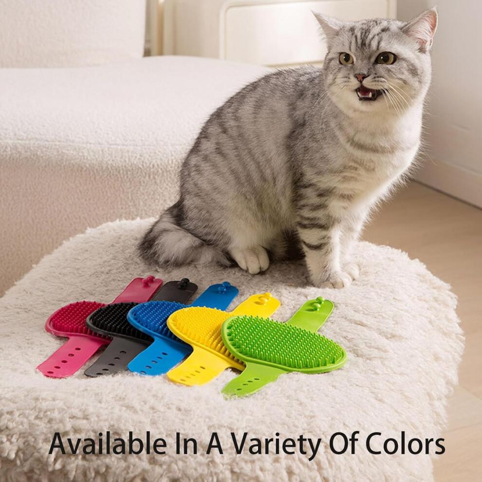 Silicone Grooming Strap Pad for Cats - 4PCS Self Groomer Cat Rubbing Post, Yellow Indoor Cat Grooming Tool