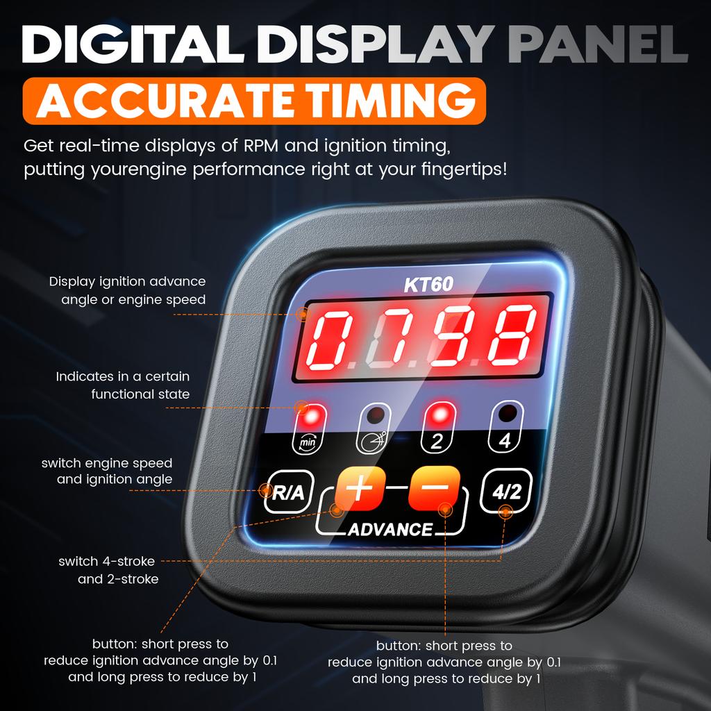 KZYEE KT60 Engine Timing Light with Tachometer Timing Light Automotive 12V for 2&4 Stroke Petrol Engine for Old Classical Cars