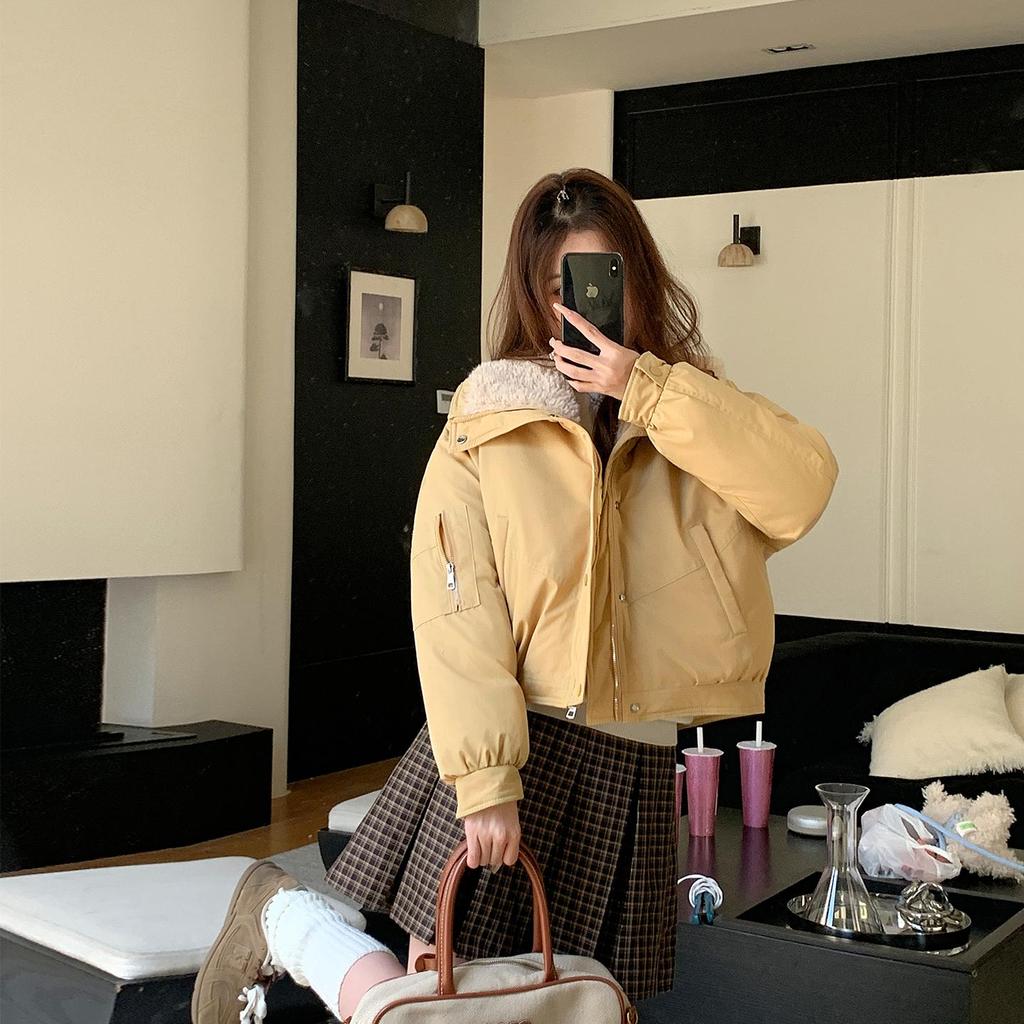 Autumn Winter Thicken Warm Parka Women Casual Sweety Solid Color Big Pocket Loose Jackets Outwear