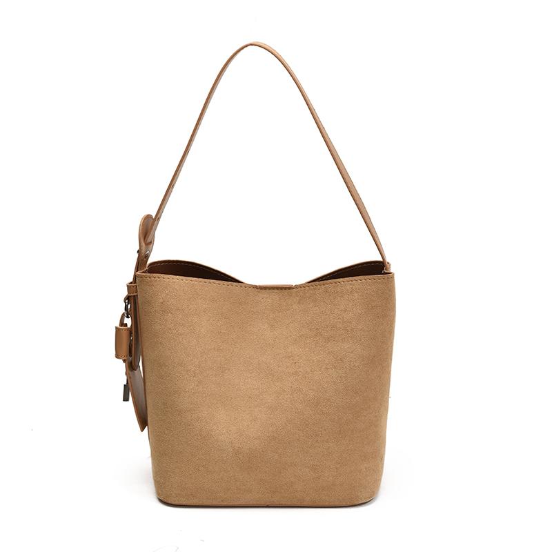 Ladies Handbag Female Bucket Bag Retro Basket Shoulder Bag Travel Faux Suede Bucket Bags Small Soft Tote Bags Daily