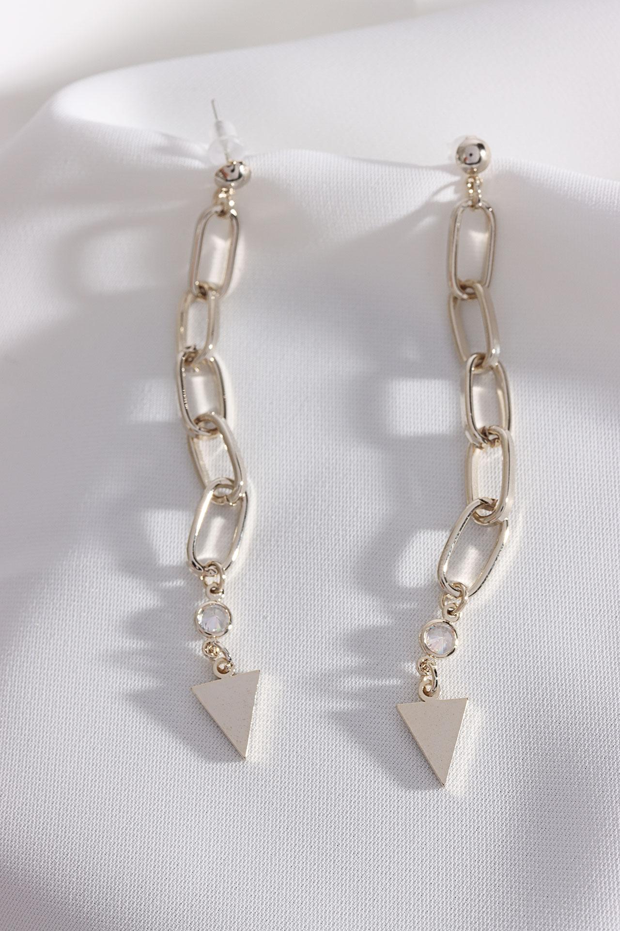 

Золотые серьги с треугольной цепочкой и подвеской