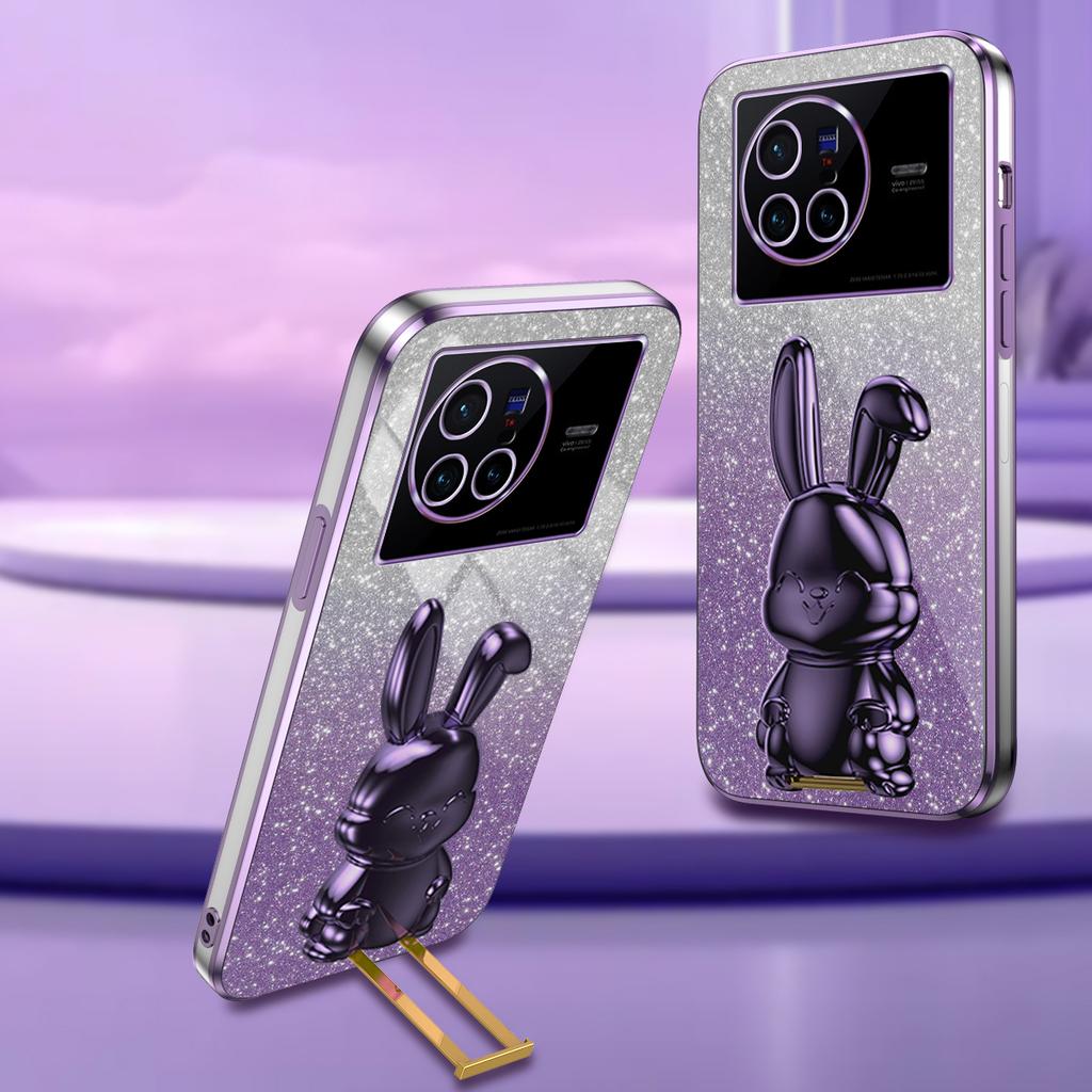 For vivo X80 5G Case Glitter Powder PC+TPU Phone Cover with Pull-out Kickstand