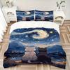 3pcs Two Cats Under the Starry Sky Quilt Cover Set (1 Quilt Cover + 2 Pillowcases Without Pillow Core)