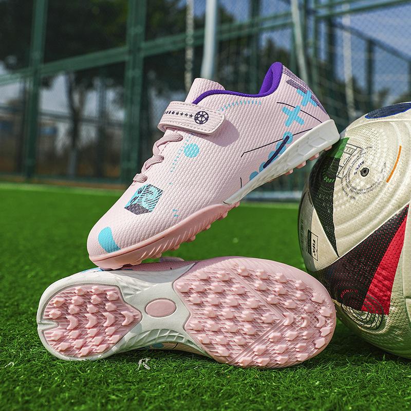 2025 New Children's Football Shoes Students Boys and Girls TF Broken Nails Velcro Women's Training Sneakers