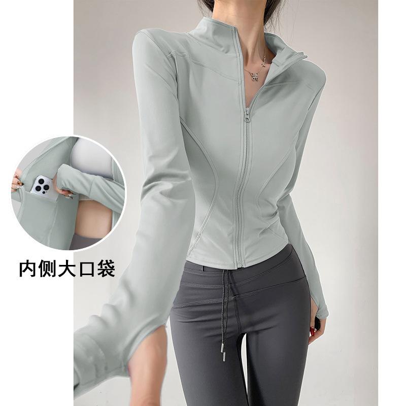 Pilates Fitness Jacket, Quick-dry Top, Stand-collar Yoga Suit, Women's Tight Slimming Waist-tightening Sports Top, Running Training