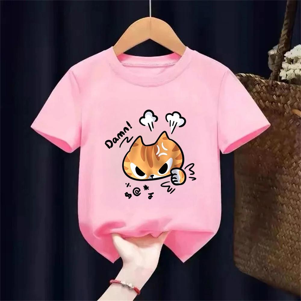 The Angry Cat Printed Roundneck and Kids Top Clothing New Fashion BoyGirl Summer Clothing Cartoon Graphic TShirt