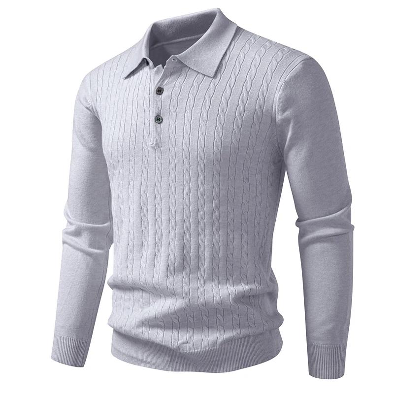 Spring Autumn Men's Knitted Pullovers Solid Color Full Sleeve Turn Down Collar Smart Casual Knitting Sweater Men Slim Fit Tops