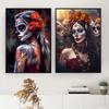 Festive and Mysterious Mexican Girl Day of Dead Gothic Sugar Skulls Canvas Painting Posters Prints Wall Art Picture Home Decor