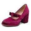 Large Size 43 Sexy High Heels Shoes for Women Butterfly Knot Chunky Platform Pumps Woman Black Flock Square Heel Party Shoes