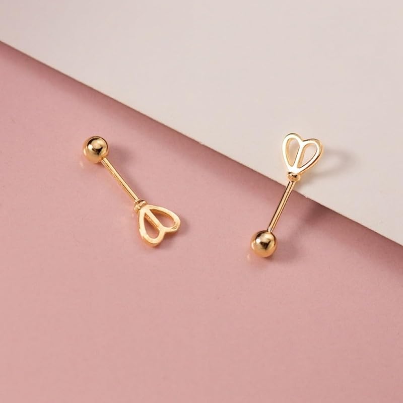 Earrings Silver 925 Silver925 Compatible with Metal Allergies Arrow Heart Screw Type Smaller Small Inconspicuous Delicate Simple Modest Pink Gold