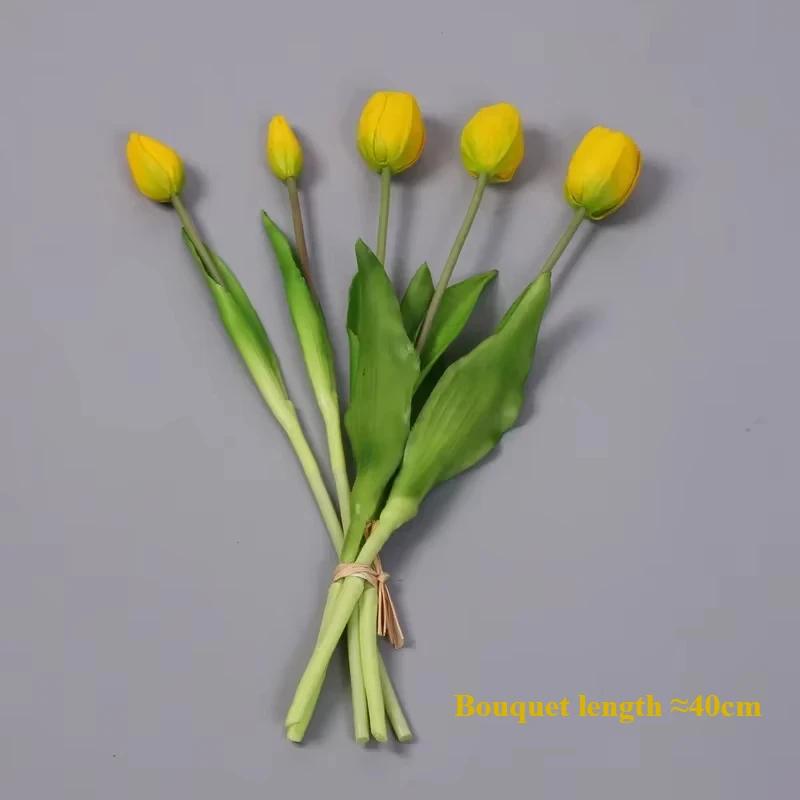 5pcs Artificial Flowers Soft Tulip Fake Flower Real Touch Home Garden Table Wedding Decoration Simulation 5-Head Tulips Bouquet