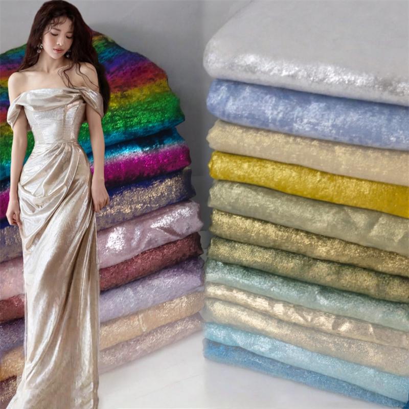 100*150cm Shiny Hot Stamping Stretch Luster Fabric For Diy Sewing Wedding Dress Hanfu Upholstery Sofa Curtain Background Cloth