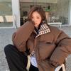Chessboard Plaid Cotton Coat Women's Winter Retro Harajuku Thick and Loose Bread Suit Unique Design