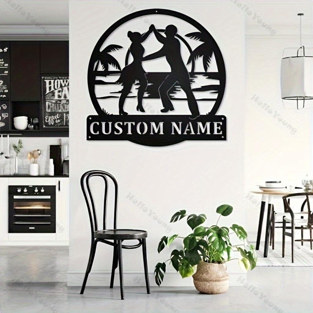 Customizable Beach Theme Metal Wall Art, Personalized Surname Sign for Home Garden Kitchen Outdoor Decor