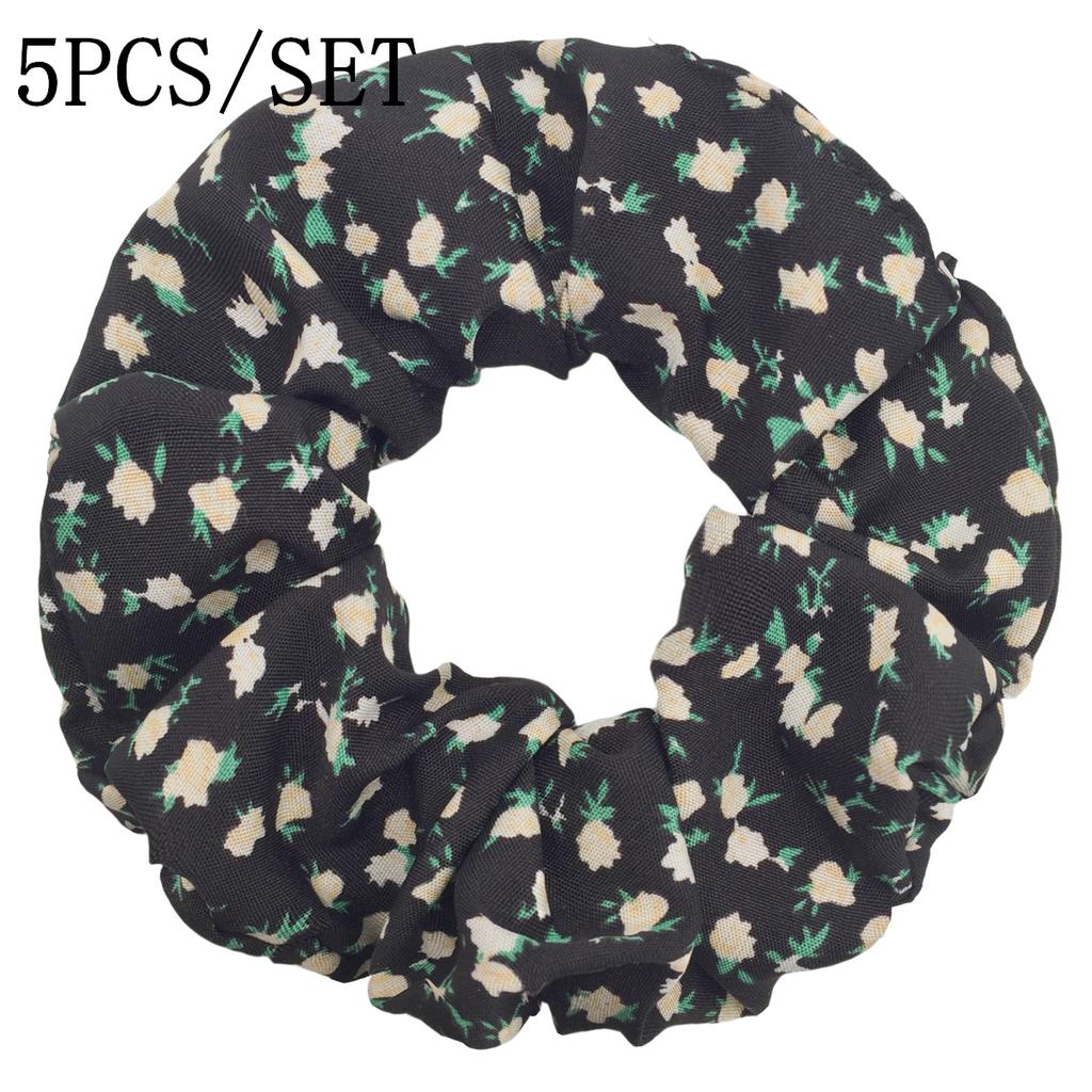 5pcs/set Sweet Cute Print Flower Scrunchies For Women Stretch Hair Accessories Elastic Rubber Band Rope Headwear Ditsy Floral