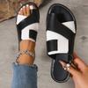Women’s Colorblock Flat Slide Sandals, Large Size Open-Toe Casual Slip-Ons