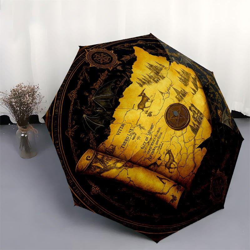 Harry Potter: Hogwarts Forbidden Journey Map StickerUmbrella with Cute Design, Portable 3-Fold Compact Umbrella for Men & Women, Valentine's Day Mothe