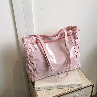 Large Capacity Bag Japanese Soft Girl Ribbon Bow Foreign Style Portable Pain Bag Transparent Shoulder Bag Tide