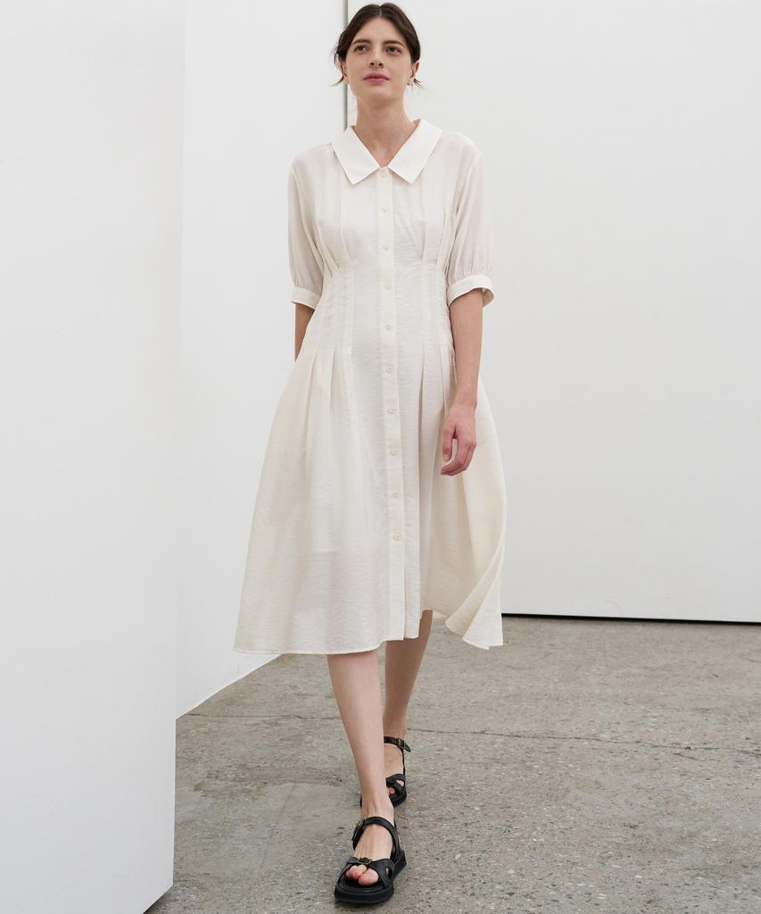 MITTE Pin-Tuck Flare Dress_Cream