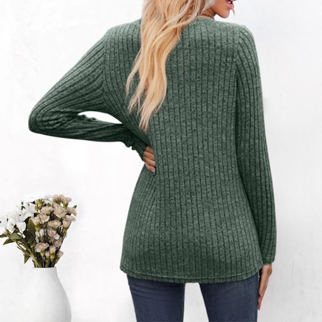 Women's Fashionable Casual V-neck Button Long-sleeved Top