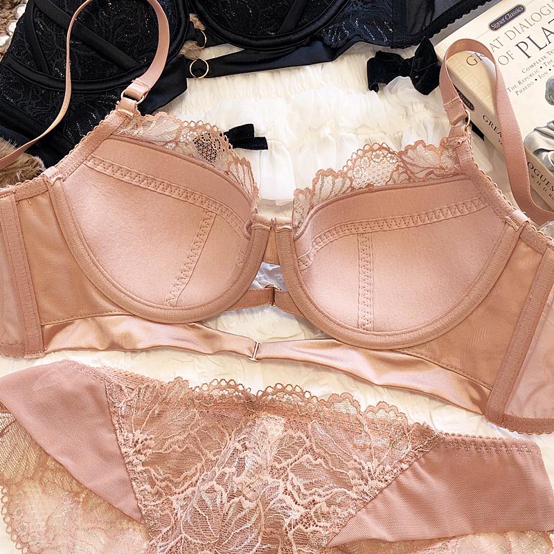 1 Set/French Fashion Women Underwear Set Thin Cup Comfort Bra Set Sexy Lace Flowers Embroidery Lingerie Hollow Push Up Brassiere