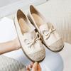 2024 Women Slip On Casual Loafers Hemp Woven Sole Single Shoe Ladies Shoes Female Leather Flats Shoes Plus Size 43 Fisherman's Shoes