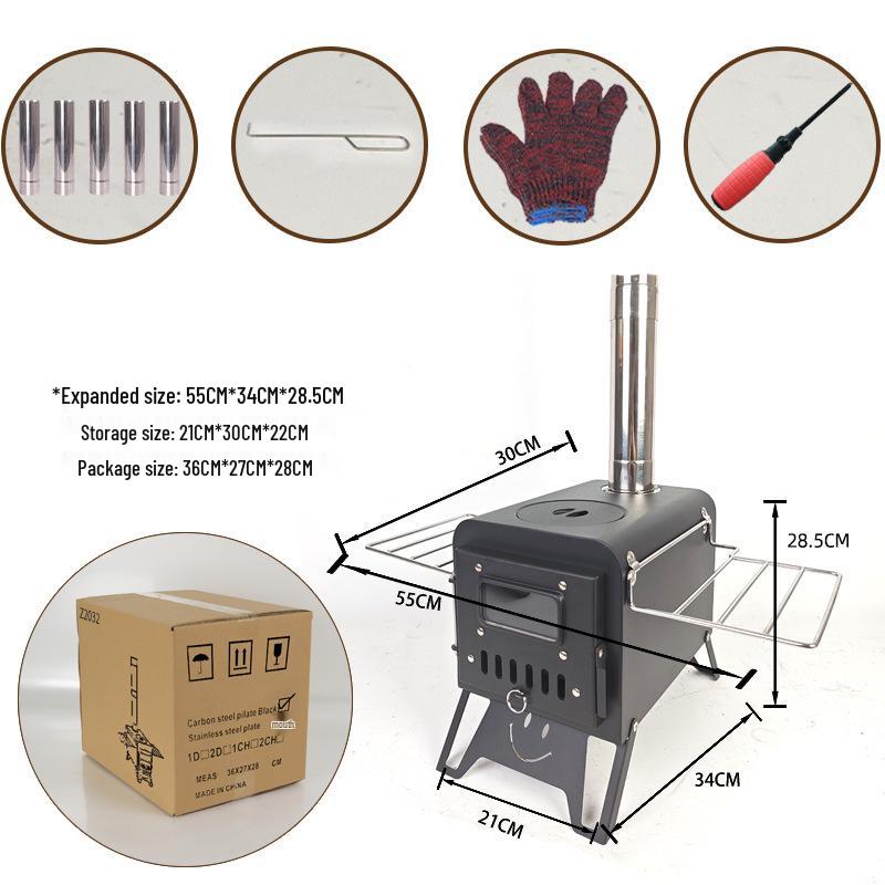Outdoor Camping Stainless Steel Folding Wood Stove - Tent Heating, Lighting, Picnic - Cross-border Tourism