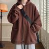 Japanese Style Hooded Open Cardigan Sweatshirt Men's Spring Autumn Heavy Pure Color Loose Trendy Jacket Couple Outerwear