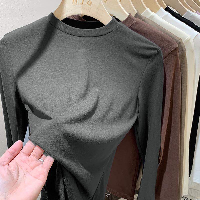 

Весна и осень Простой однотонный круглый вырез тонкий длинный рукав рубашка женская новый стиль Mordai маленький воротник-стойка модный топ XL