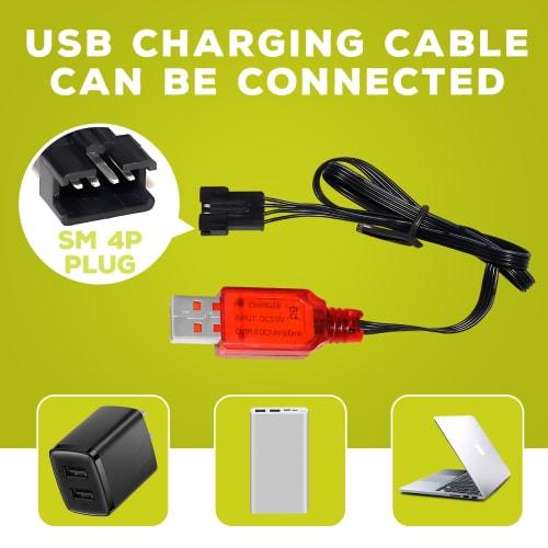 2PCS 7.4V 1200mAh SM-4P Plug Batteries with USB Charging Cable for EC08 RC Toy Car Model Off-Road Vehicle Hill Climbing Drift Racer Remote Control Boa