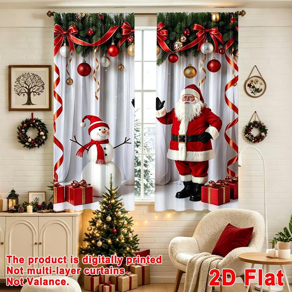 Santa Snowman Christmas Curtains – Polyester Window Drapes for Bedroom & Living Room, Holiday Home Decoray Decor