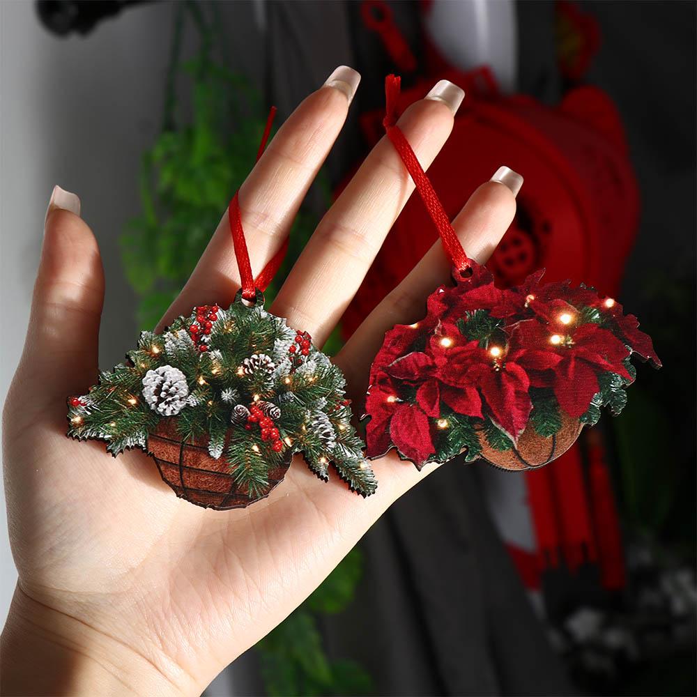Wooden Flower Basket Hanging Ornament 2D Pine Cone Pendant DIY Mini Flower Basket  Christmas