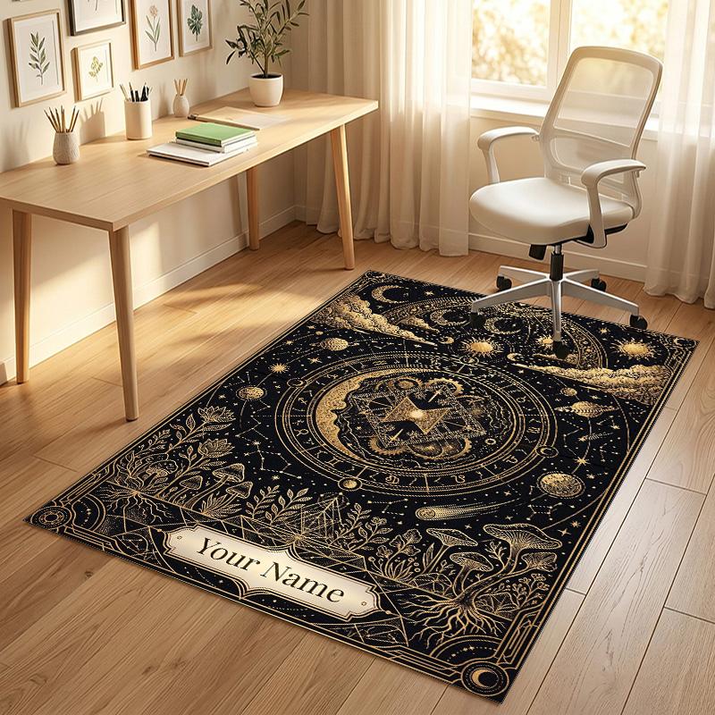 Ethereal Cat Theme Soft Crystal Velvet Rug Custom Name & Text Print Non Slip Floor Rug for Bedroom Living Room