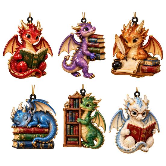 Whimsical Dragon Decor for Bookshelf Bookish Ornament, Fantasy Book Dragons Christmas Hanging Unique Acrylic Ornament Decoration, Gothic Pendant,