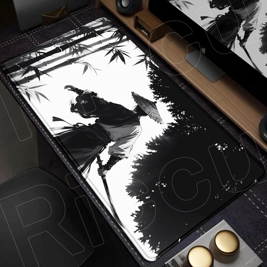 Samurai Warrior black and white drawing MousePad Gamer Computer PC Accessories Keyboard Table Mouse pad Company Gaming Desk Mats