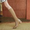 Socks Boots Elastic Thin Boots Soft Leather Retro Women's Spring and Autumn Thick Heel Medium Heel Knitted Thin Medium Tube But Knee Boots