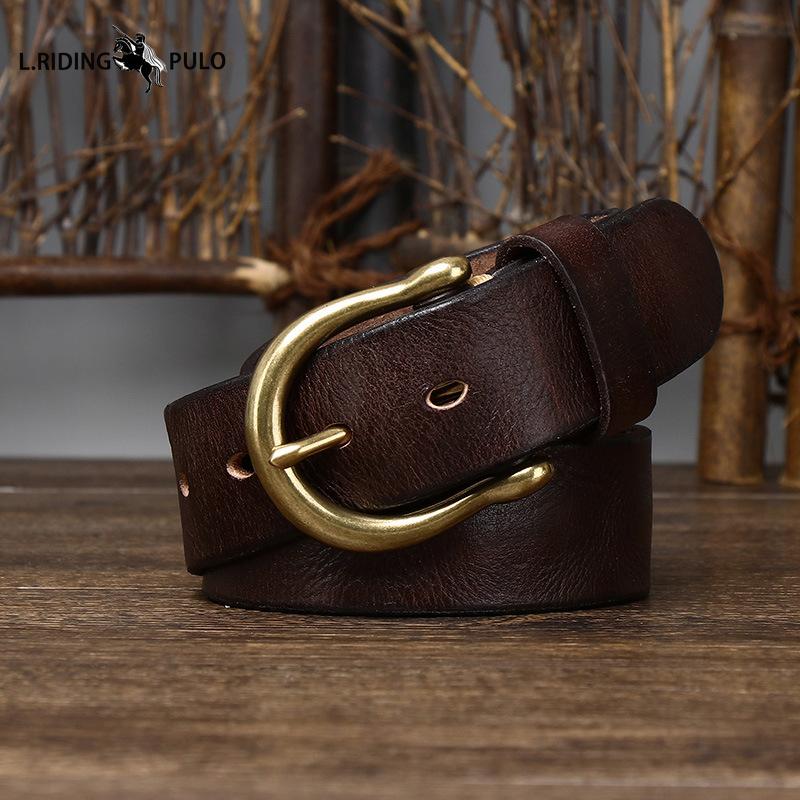 Retro Fashion Personality Trend Genuine Leather Pure Cowhide Belt Men's Genuine Leather Copper Buckle Korean Version Casual Belt