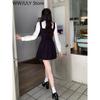 Korean Fashion Fake Two Dress Long Sleeve 2022 Summer Design Casual Elegant Mini Dress Woman Beach Slim Short Party Dress Chic