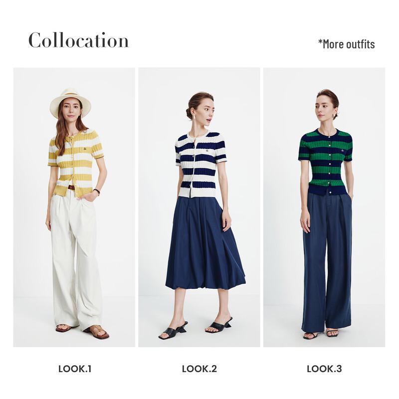 Navigare Women's Striped Short Sleeve Cable Knit Top